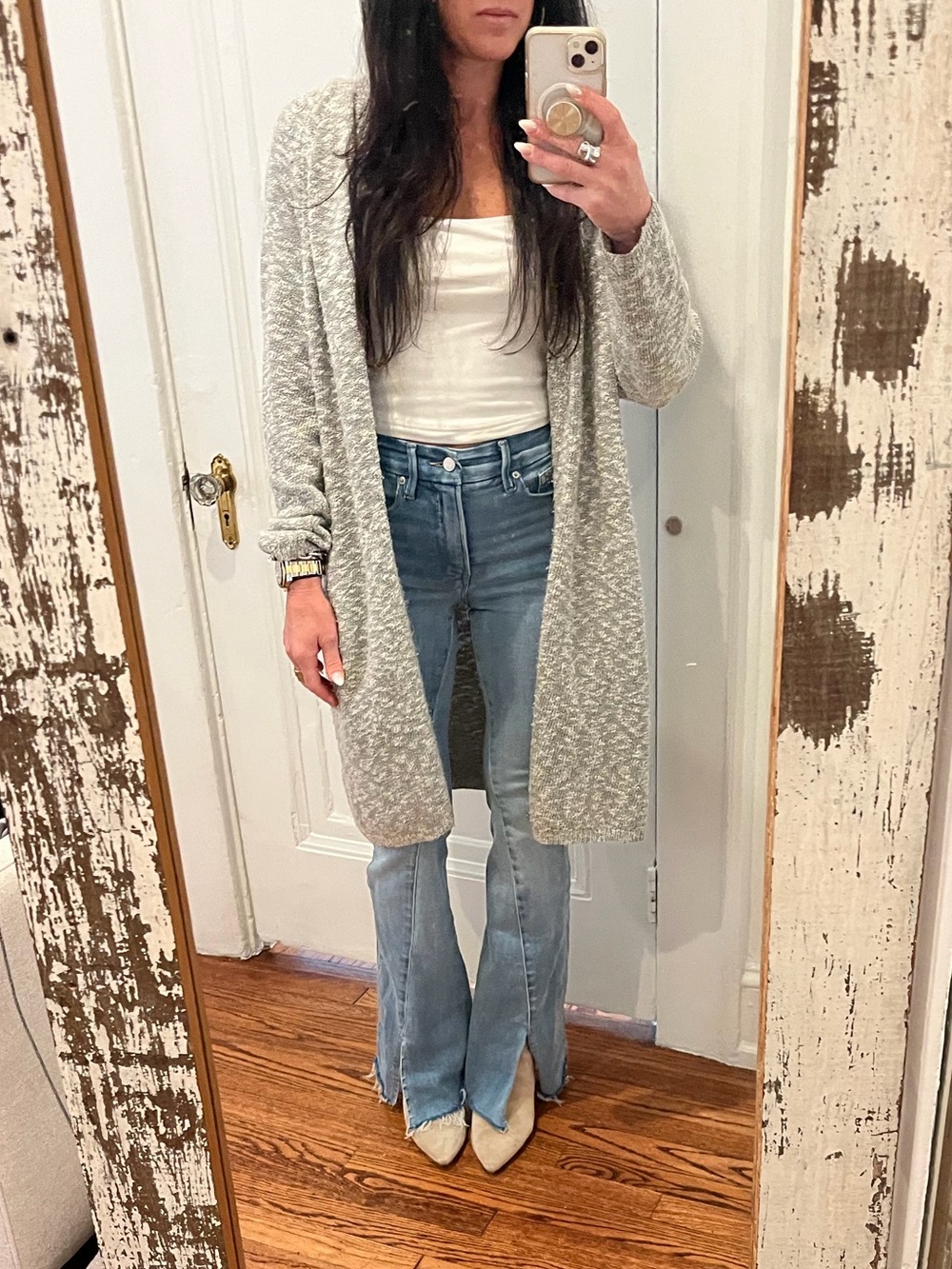 Lush Gray Open-Front Long Cardigan